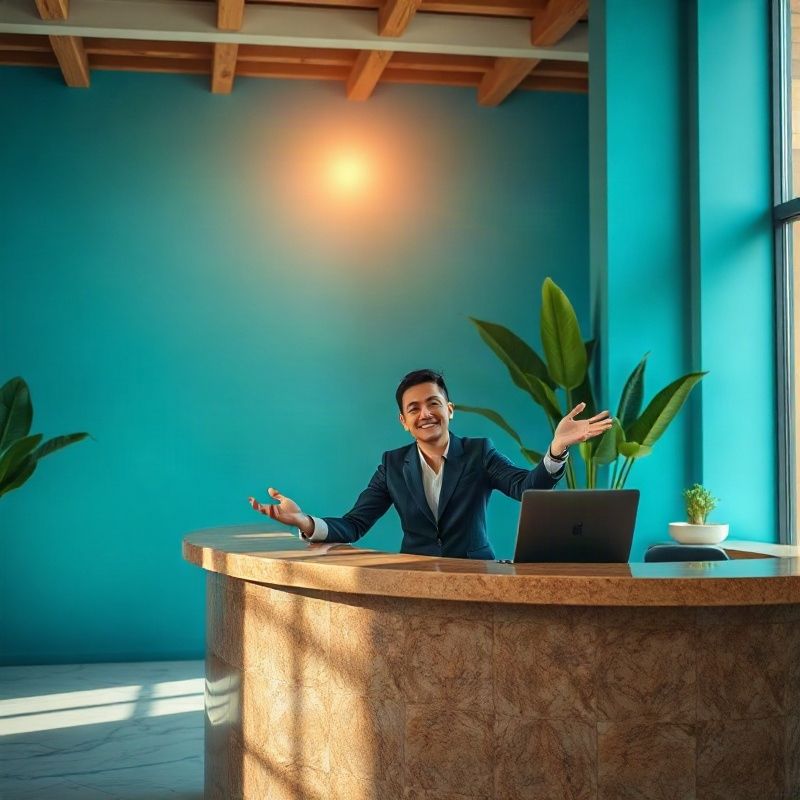 Consultor Stonexforge na recepção do showroom