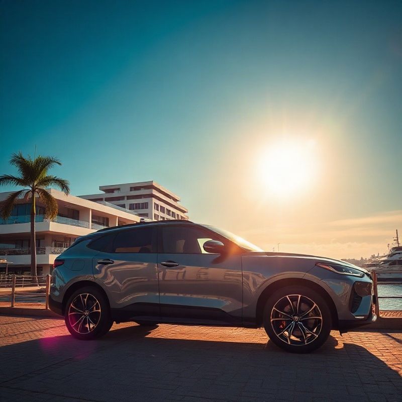 SUV em frente à orla de Salvador sob céu azul